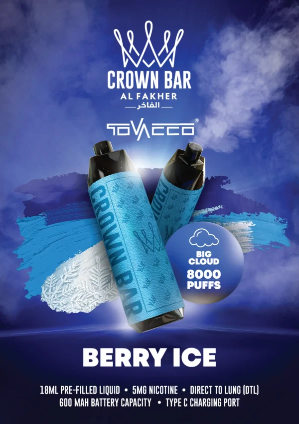 Al Fakher Vape Crown Bar Big Cloud 8000 Puffs 5 Bulk Buy Low Nicotine Rechargeable Disposable Vapes 1